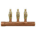 3-port Copper Manifold with 1/2" PEX Valves, 1" F x M Sweat