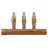 Sioux Chief 3-port Copper Manifold with 1/2" PEX Valves, 1" F x M Sweat - Image 1