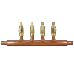 4-port Copper Manifold with 1/2" PEX Valves, 3/4" PEX x Open