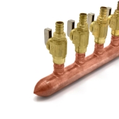Sioux Chief 12-port Copper Manifold with 1/2" PEX Valves, 1" Sweat, Closed, Left-Hand - Image 2