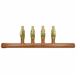 4-port Copper Manifold with 1/2" PEX Valves, 3/4" Sweat, Open