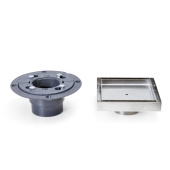 Sioux Chief Square Tile-in PVC Shower Pan Drain w/ 5" x 5" St. Steel Tile Insert Grate, 2" Hub (less test plug) - Image 4