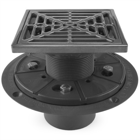 Sioux Chief Square PVC Shower Tile/Pan Drain w/ Polished Steel Strainer, 2" Hub x 3" Inside Fit