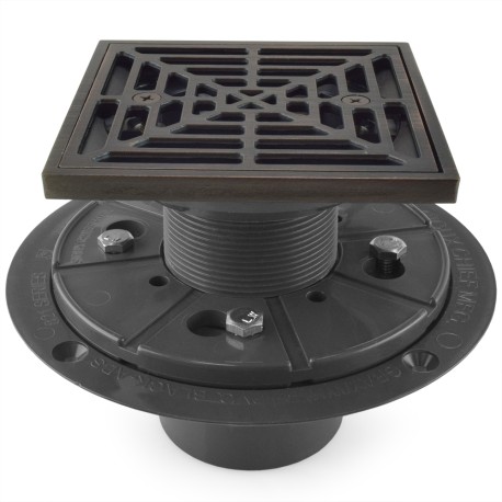 Sioux Chief Square PVC Shower Tile/Pan Drain w/ Oil Rubbed Bronze Strainer, 2" Hub x 3" Inside Fit