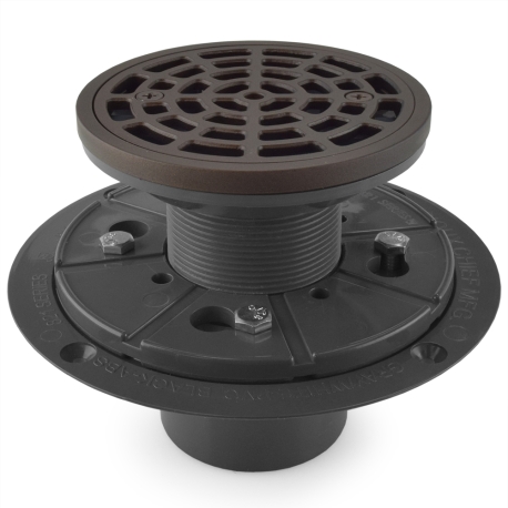 Sioux Chief Round PVC Shower Tile/Pan Drain w/ Oil Rubbed Bronze Strainer, 2" Hub x 3" Inside Fit