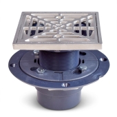 Sioux Chief Square PVC Shower Tile/Pan Drain w/ Matte St. Steel Strainer, 2" Hub x 3" Inside Fit - Image 1