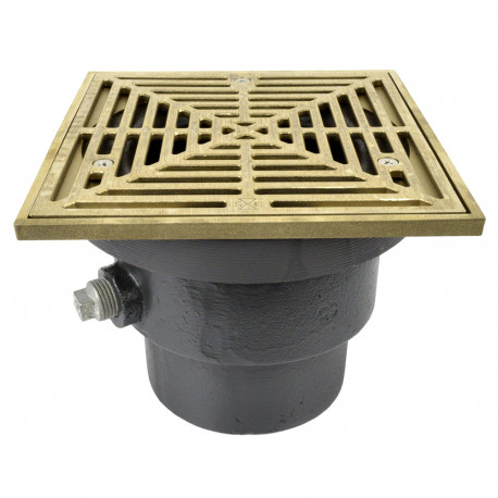 FinishLine Adjustable Floor Drain Complete Assembly, Square, Nickel-Bronze, 4" Cast Iron No-Hub Sioux Chief