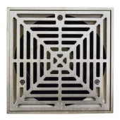 QuadDrain Square Floor Drain w/ Nickel Bronze Strainer & Ring, PVC 2" Hub x 3" Inside Fit Sioux Chief