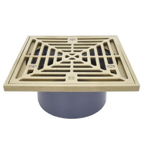 Low-Profile (Short) PVC Floor Drain w/ Square Nickel Bronze Strainer, 3" Hub × 4" Inside Fit Sioux Chief