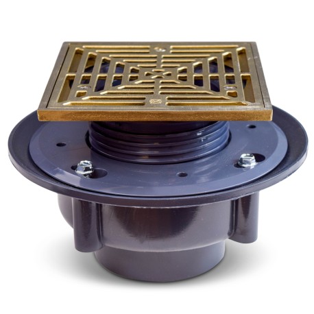 Sioux Chief High-Capacity, Square PVC Shower Tile/Pan Drain w/ Brushed Bronze Strainer, 3" Hub