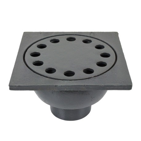 Sioux Chief Cast Iron 5.75" x 5.75" Square Bell Trap Floor Drain, 2" No-Hub