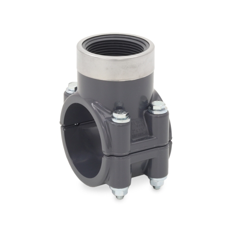 Spears 2" PVC Pipe x 1-1/2" FIP Threaded SR (Special Reinforced) Clamp-On Saddle Tee, Sch 80