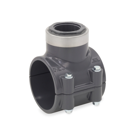 Spears 3" PVC Pipe x 1-1/2" FIP Threaded SR (Special Reinforced) Clamp-On Saddle Tee, Sch 80