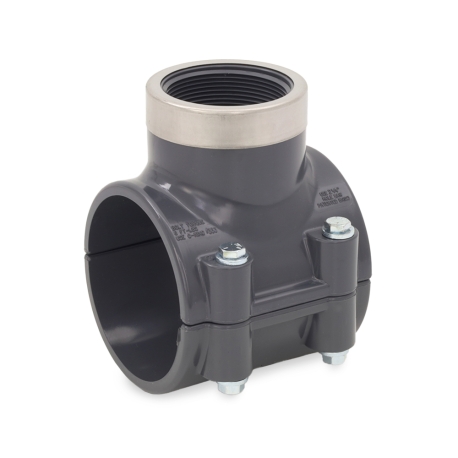 Spears 3" PVC Pipe x 2" FIP Threaded SR (Special Reinforced) Clamp-On Saddle Tee, Sch 80