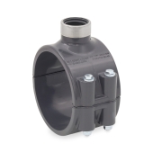 Spears 4" PVC Pipe x 1" FIP Threaded SR (Special Reinforced) Clamp-On Saddle Tee, Sch 80 - Image 1