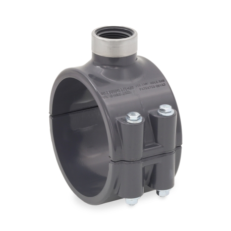 Spears 4" PVC Pipe x 1" FIP Threaded SR (Special Reinforced) Clamp-On Saddle Tee, Sch 80