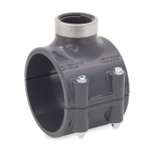 Spears 4" PVC Pipe x 1-1/2" FIP Threaded SR (Special Reinforced) Clamp-On Saddle Tee, Sch 80 - Image 1