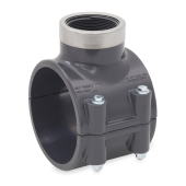 Spears 4" PVC Pipe x 2" FIP Threaded SR (Special Reinforced) Clamp-On Saddle Tee, Sch 80 - Image 1