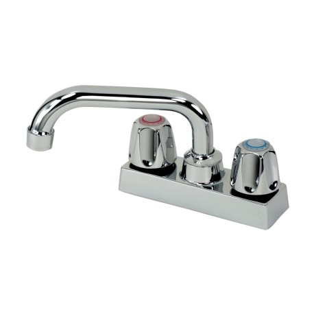 Mustee Laundry Tub Faucet, Chrome, 4" Center-set, 6" Swing Spout w/ Hose End