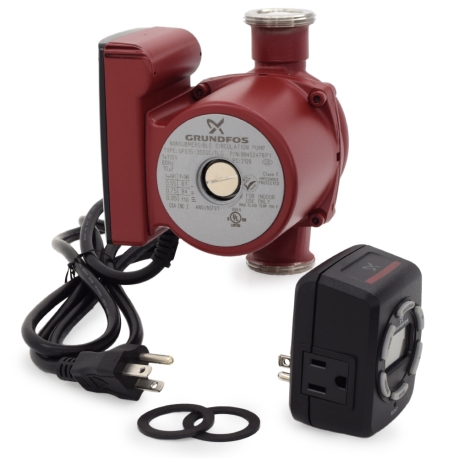 Grundfos UPS15-35SUC/TLC 3-Speed Stainless Steel Circulator Pump w/ IFC, Timer & Line Cord, 1-1/4" Union, 1/6 HP, 115V