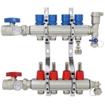 4-branch Brass Radiant Heat Manifold Set w/ 1/2" PEX adapters
