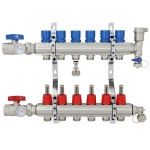 6-branch Brass Radiant Heat Manifold Set w/ 1/2" PEX adapters