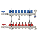 8-branch Brass Radiant Heat Manifold Set w/ 1/2" PEX adapters