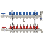 9-branch Brass Radiant Heat Manifold Set w/ 1/2" PEX adapters