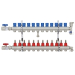 12-branch Brass Radiant Heat Manifold Set w/ 1/2" PEX adapters