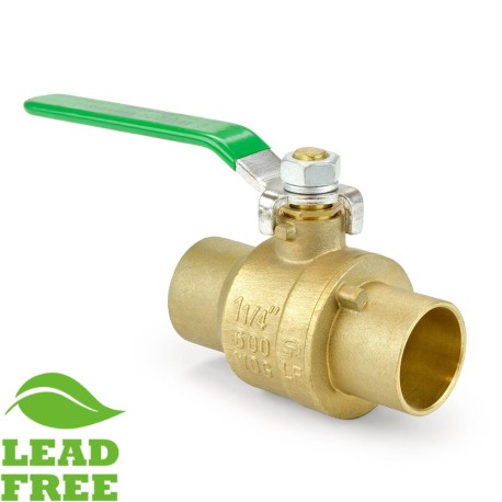 Wright Valves 1-1/4" Sweat (Solder) Brass Ball Valve, Full Port (Lead-Free)