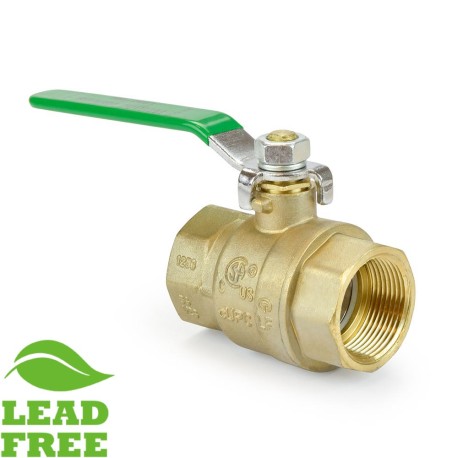 Wright Valves 1-1/4" NPT Threaded Brass Ball Valve, Full Port (Lead-Free)