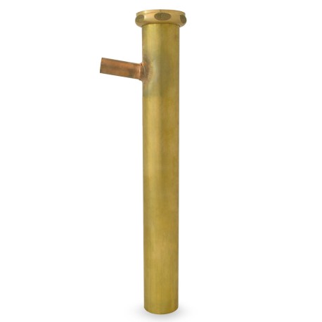 Matco-Norca 1-1/2" x 12", 17GA, Heavy-Duty Brass Tubular Flanged Dishwasher Tailpiece w/ 3/4" (7/8" OD) Drain, Rough Brass