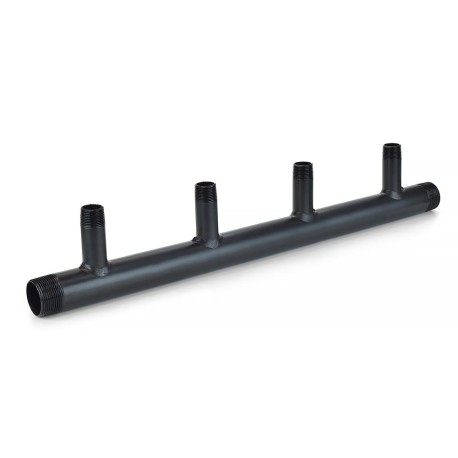 Wright Valves (4-Branch) Boiler Header Manifold for Zoning, Radiant & Baseboard Heat, 1-1/4" NPT Trunk x 3/4" NPT Outlets