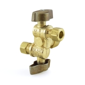 BrassCraft 5/8" OD Compr. x 3/8" OD Compr. x 3/8" OD Compr. Angle Dual Supply Stop, Rough Brass, Lead-Free - Image 1