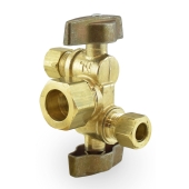 BrassCraft 5/8" OD Compr. x 3/8" OD Compr. x 3/8" OD Compr. Angle Dual Supply Stop, Rough Brass, Lead-Free - Image 2