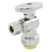 1/2" Push-to-Connect x 3/8" OD Compr. Angle Stop Valve (1/4-Turn), Lead-Free Everhot