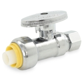 1/2" Push-to-Connect x 3/8" OD Compr. Straight Stop Valve (1/4-Turn), Lead-Free Everhot