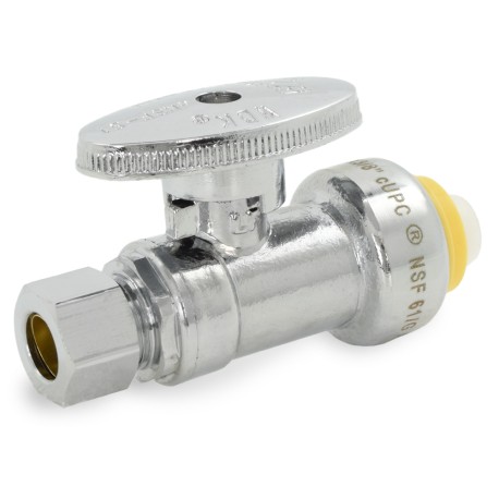 1/2" Push-to-Connect x 3/8" OD Compr. Straight Stop Valve (1/4-Turn), Lead-Free Everhot