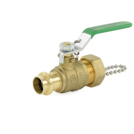 Wright Valves 1/2" Press x 3/4" Male Garden Hose Brass Ball Valve w/ Cap & Chain, Lead-Free