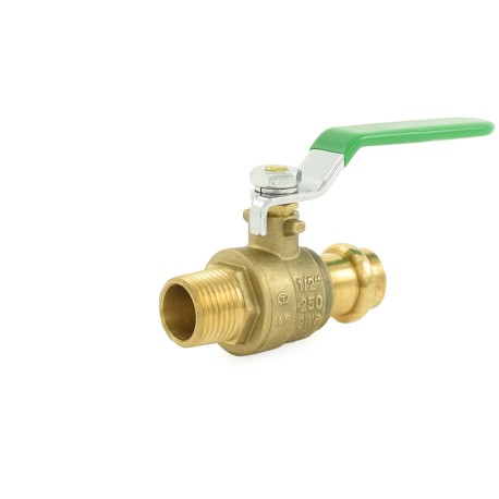 Wright Valves 1/2" Press x 1/2" MPT Threaded Brass Ball Valve, Full Port, Lead-Free