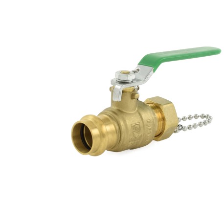 Wright Valves 3/4" Press x 3/4" Male Garden Hose Brass Ball Valve w/ Cap & Chain, Lead-Free
