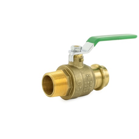 Wright Valves 1" Press x 1" MPT Threaded Brass Ball Valve, Full Port, Lead-Free