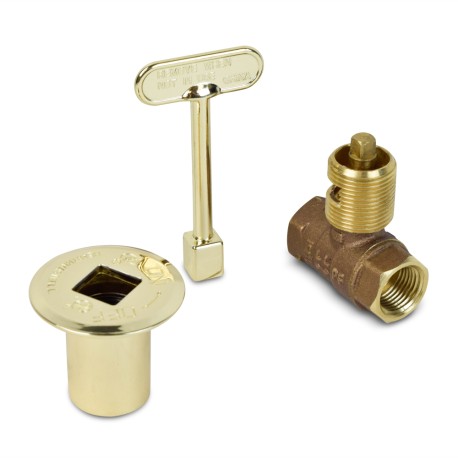 Sioux Chief HearthMaster Straight Log Lighter Gas Valve Kit (Valve, Polished Brass Flange and Key), NG or LP