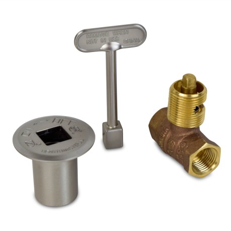 Sioux Chief HearthMaster Straight Log Lighter Gas Valve Kit (Valve, Brushed Nickel Flange and Key), NG or LP