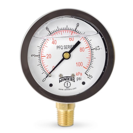 Winters 0-15 psi Liquid Filled Pressure Gauge, 2-1/2" Dial, 1/4" NPT