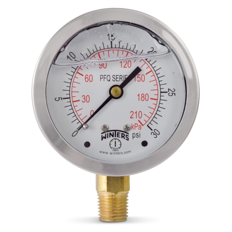 Winters 0-30 psi Liquid Filled Pressure Gauge, 2-1/2" Dial, 1/4" NPT