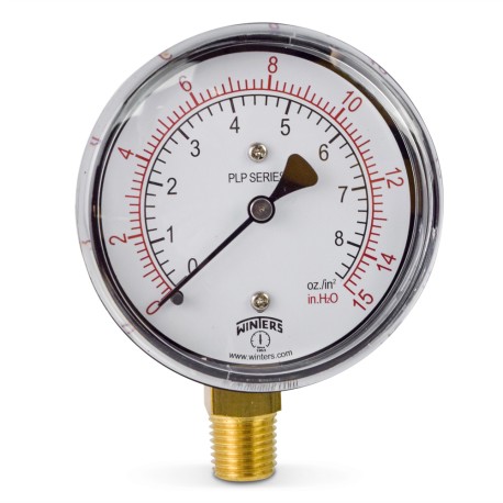 Winters 0-15" Water(H2O)/oz Pressure Gauge, 2-1/2" Dial, 1/4" NPT