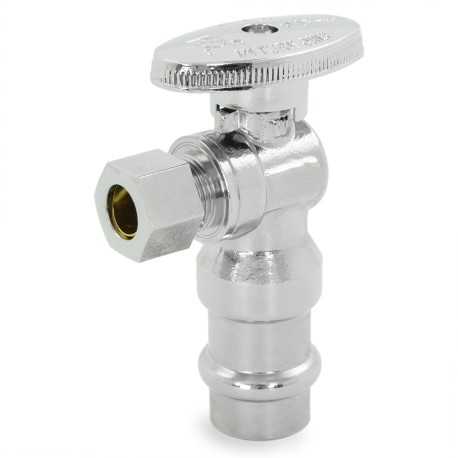 1/2" Copper Press x 3/8" OD Compr. Angle Stop Valve (1/4-Turn), Lead-Free Everhot