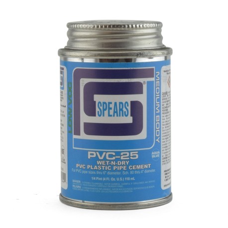Spears 4 oz (1/4 pint) Wet-N-Dry Primerless PVC Cement w/ Dauber, Med Body, Very-Fast Set, Aqua Blue