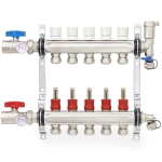 5-branch Stainless Steel Radiant Heat Manifold Set w/ 1/2" PEX adapters
